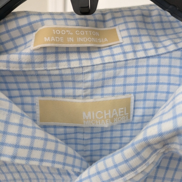 Michael Kors Mens Blue White Plaid Button Down Long Sleeve Shirt - Picture 2 of 8